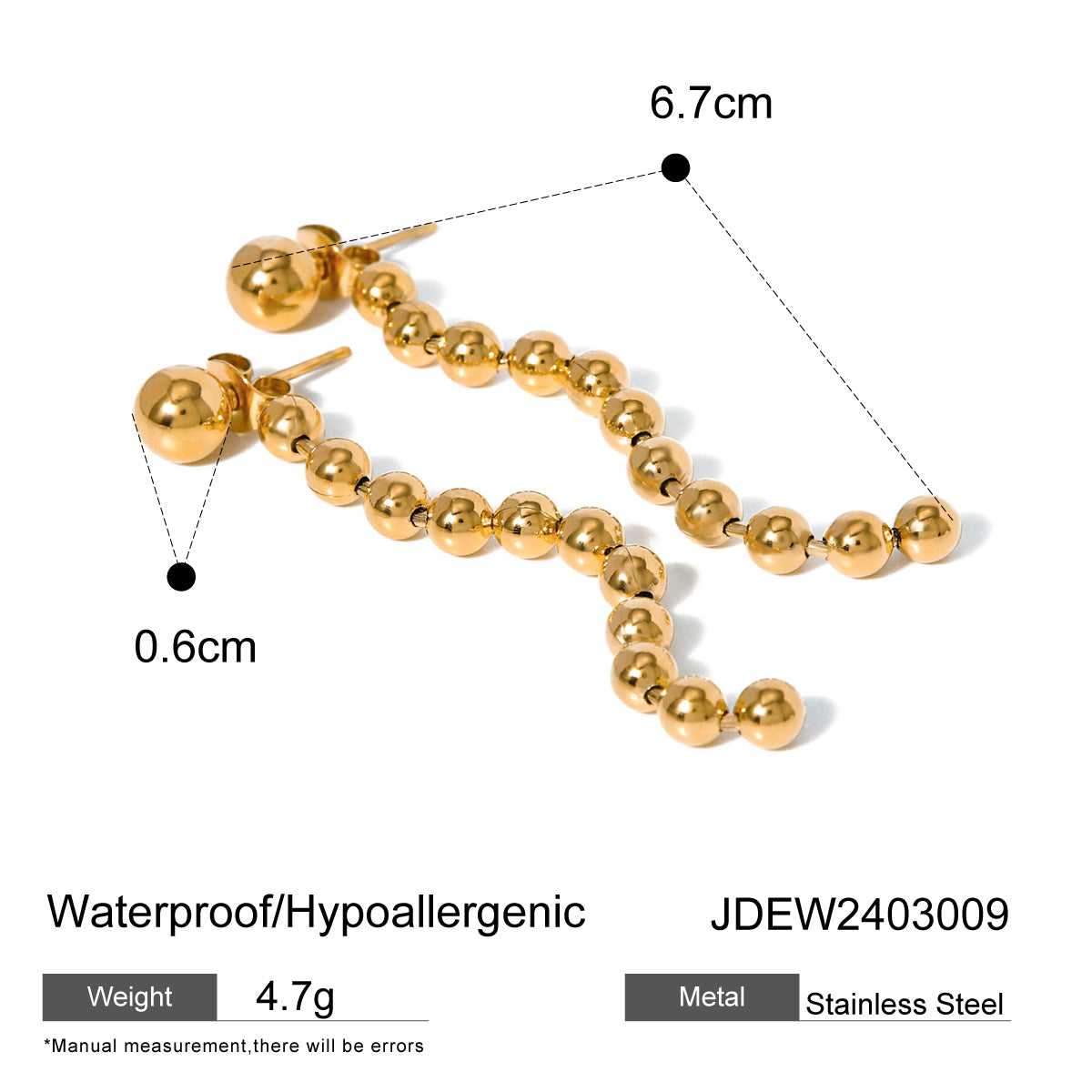 18K Gold Plated Beaded Drop Earrings