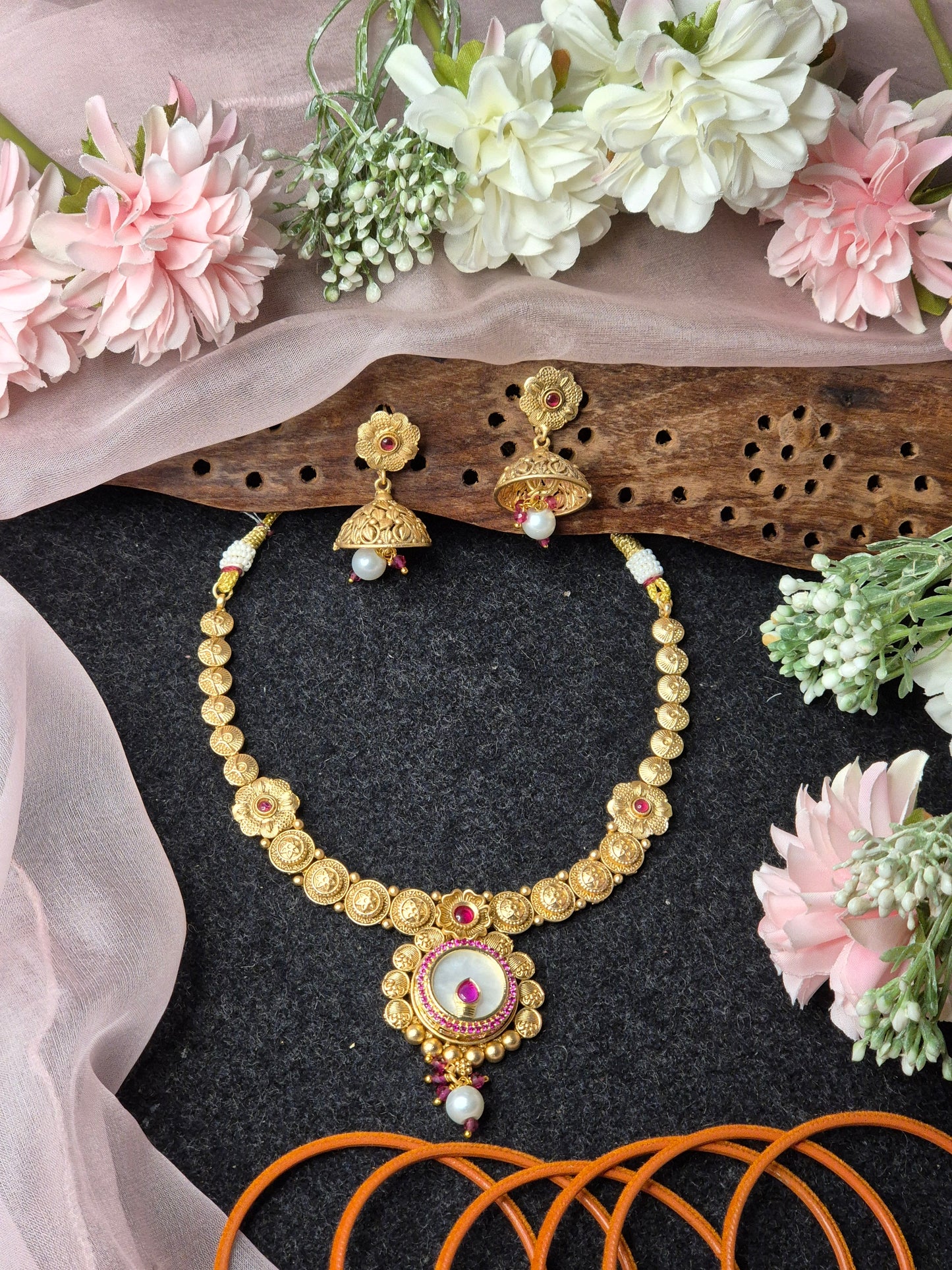 Gold Plated Pearl Necklace Set