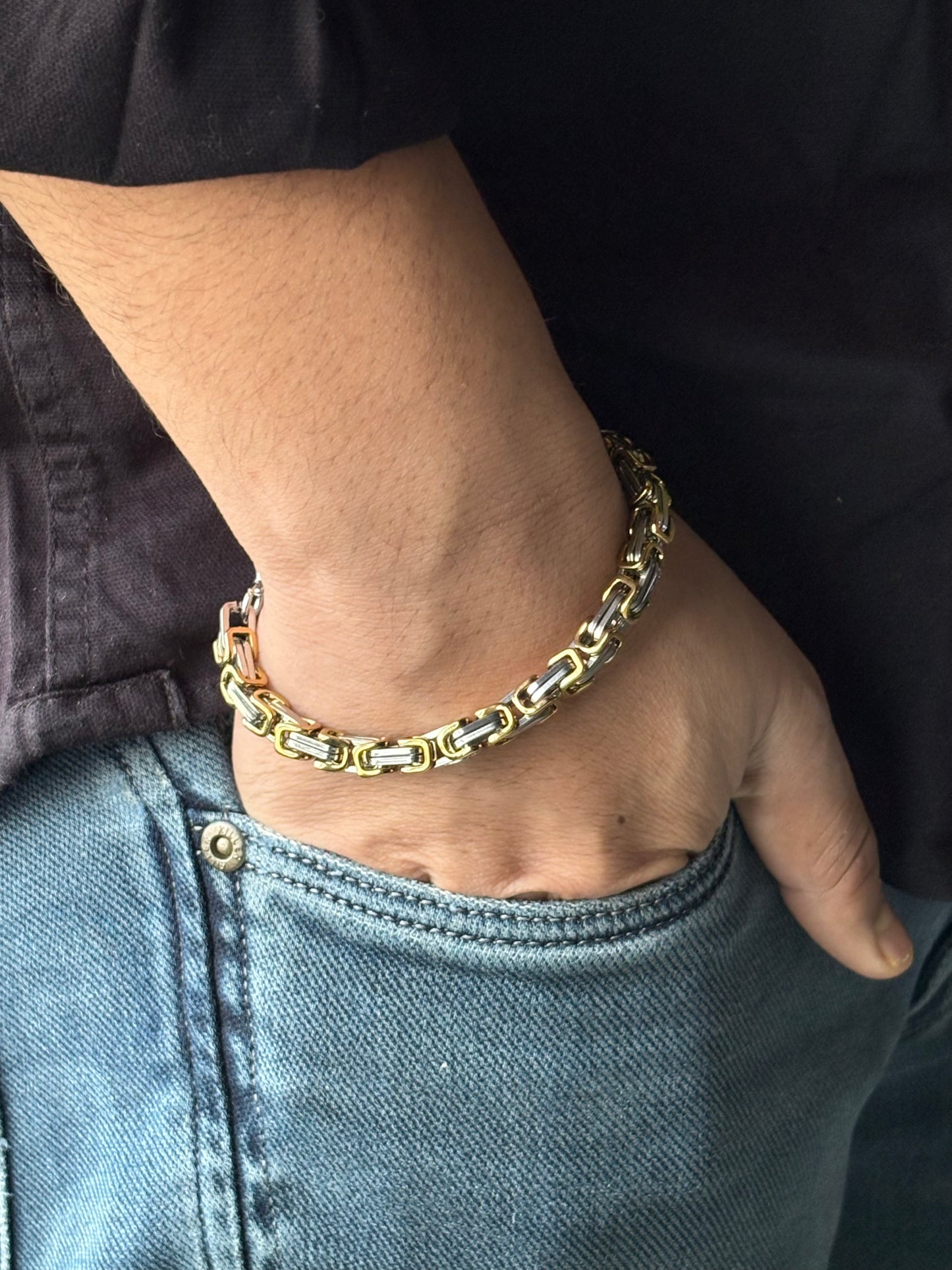 Dual Toned Chain Bracelet For Men