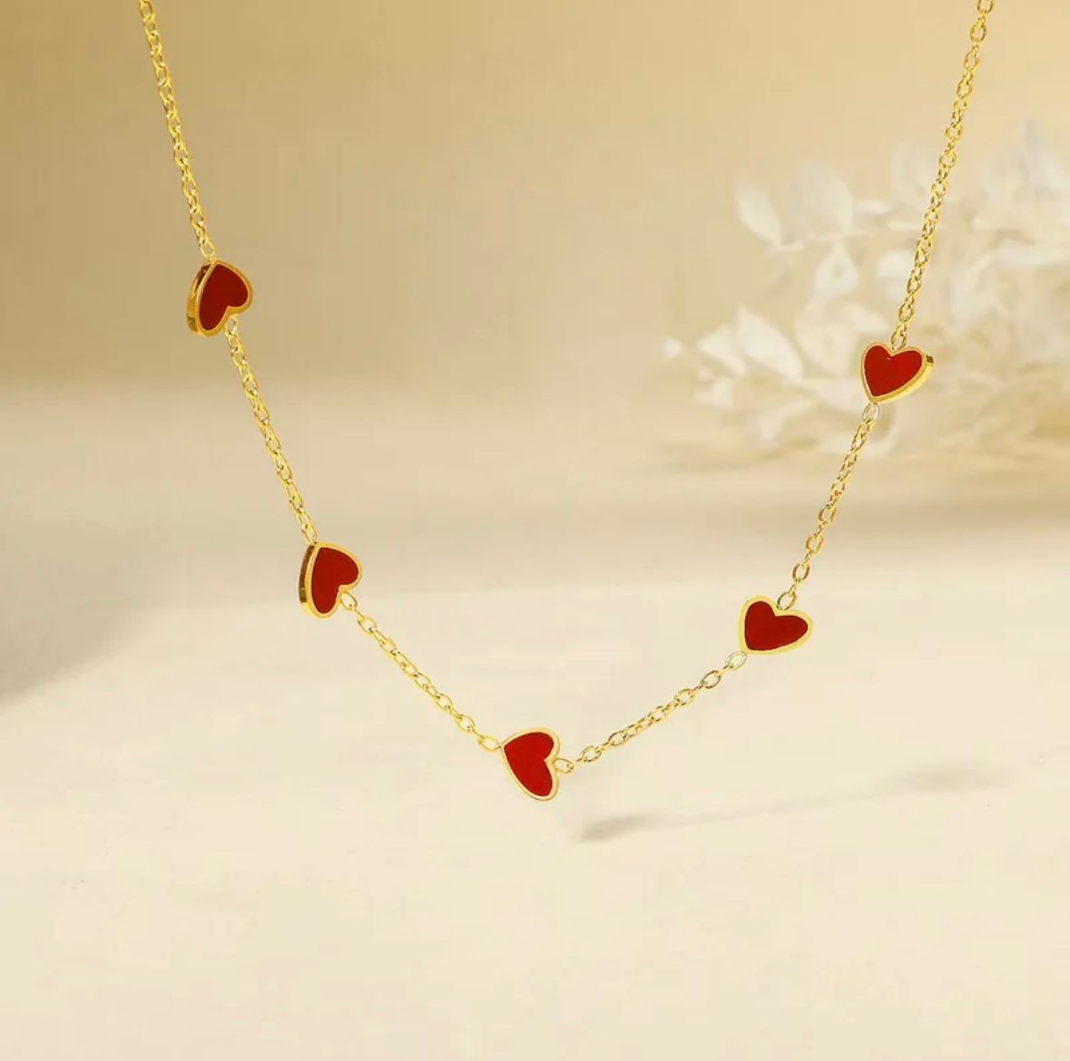 Hearts Enamel Charm Necklace