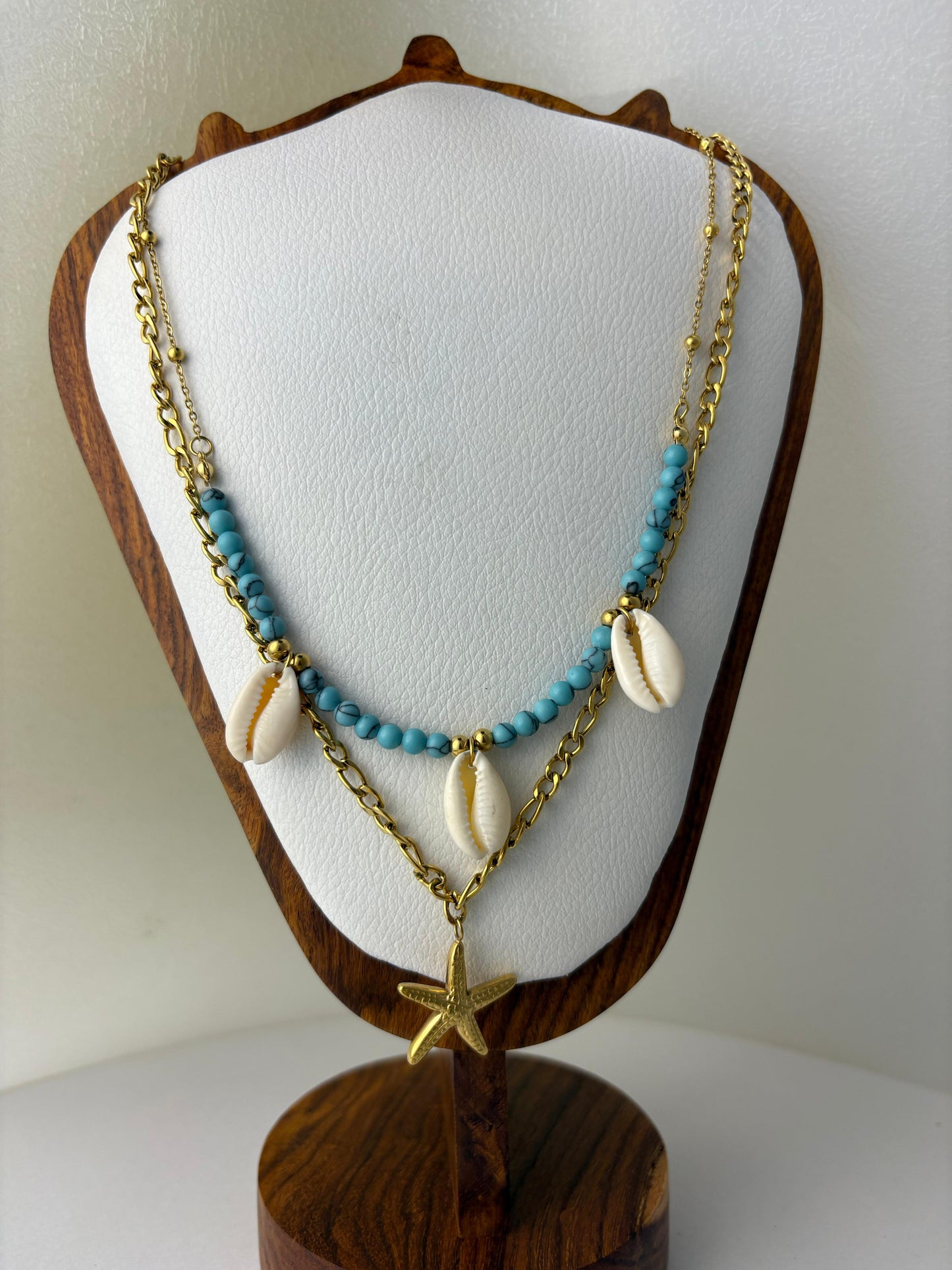 Ocean Series - Anti Tarnish Double Layer Star Pendant with Blue Beads