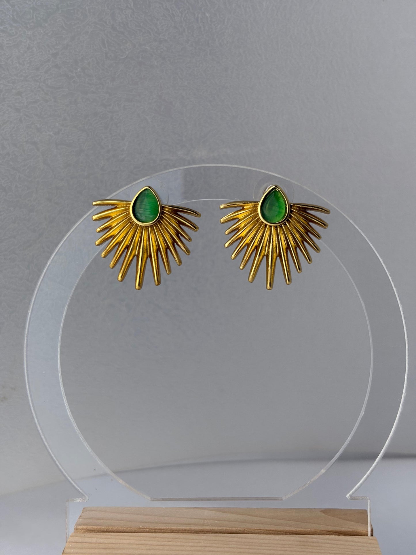 Gold Green Stone Earrings