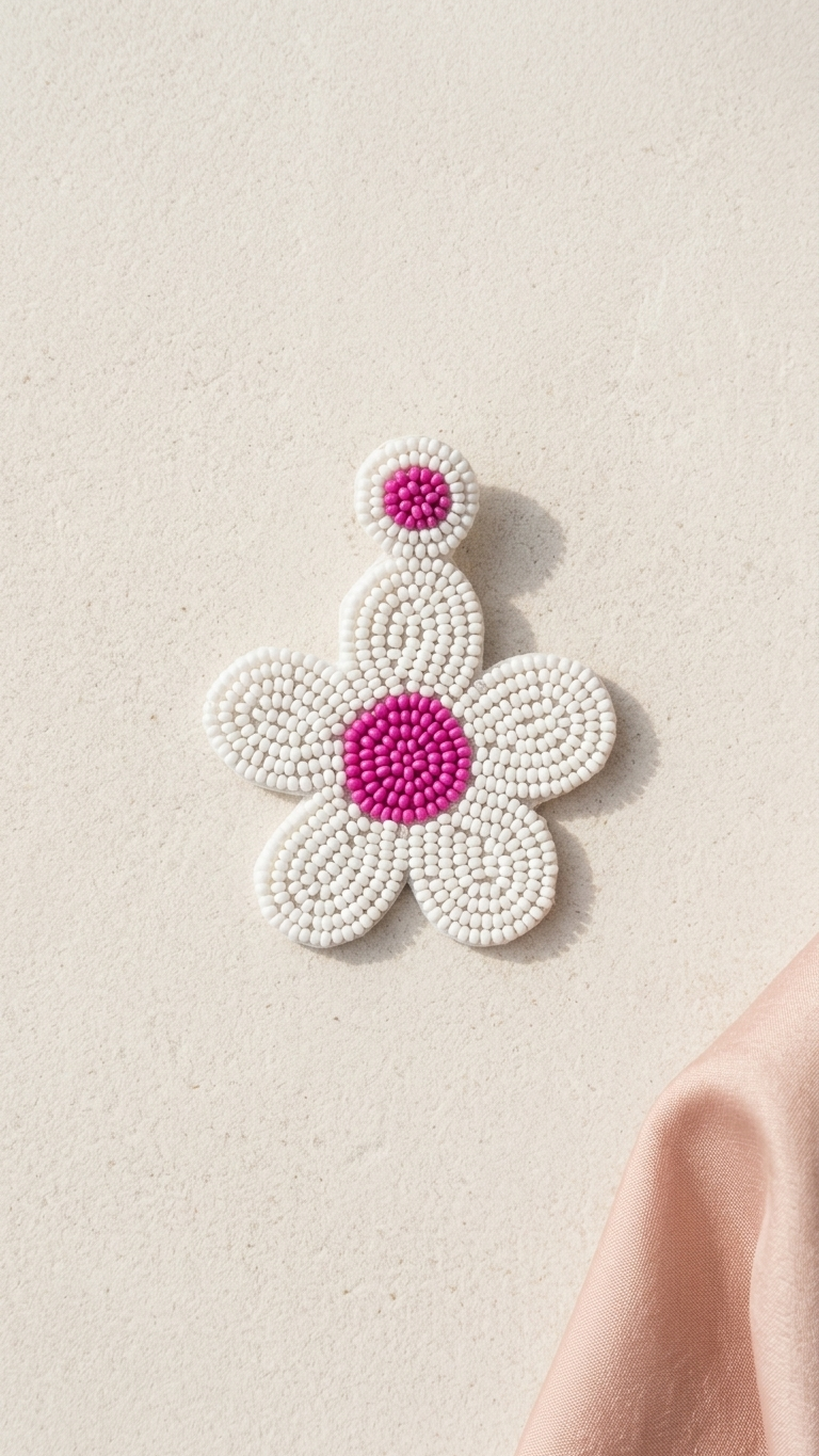 Pink Flower Handmade Earrings