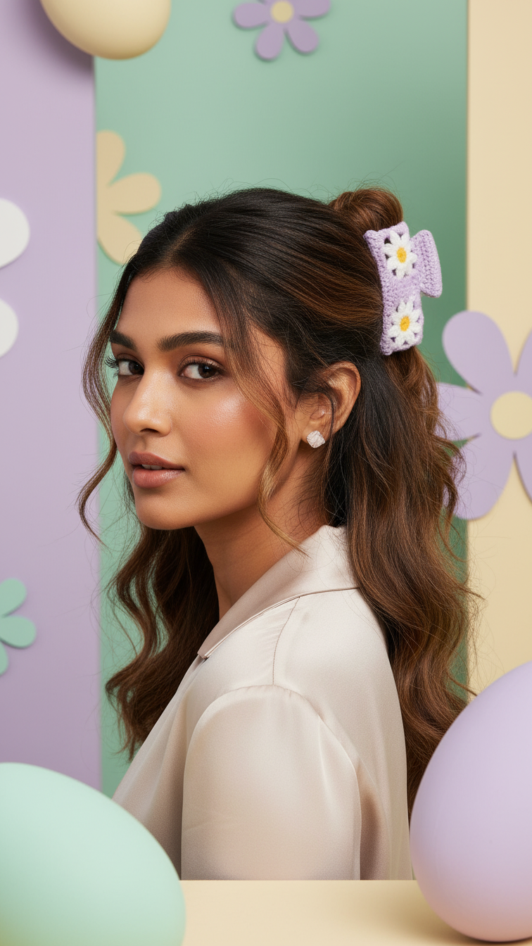Pastel Bloom Crochet Hair Claw