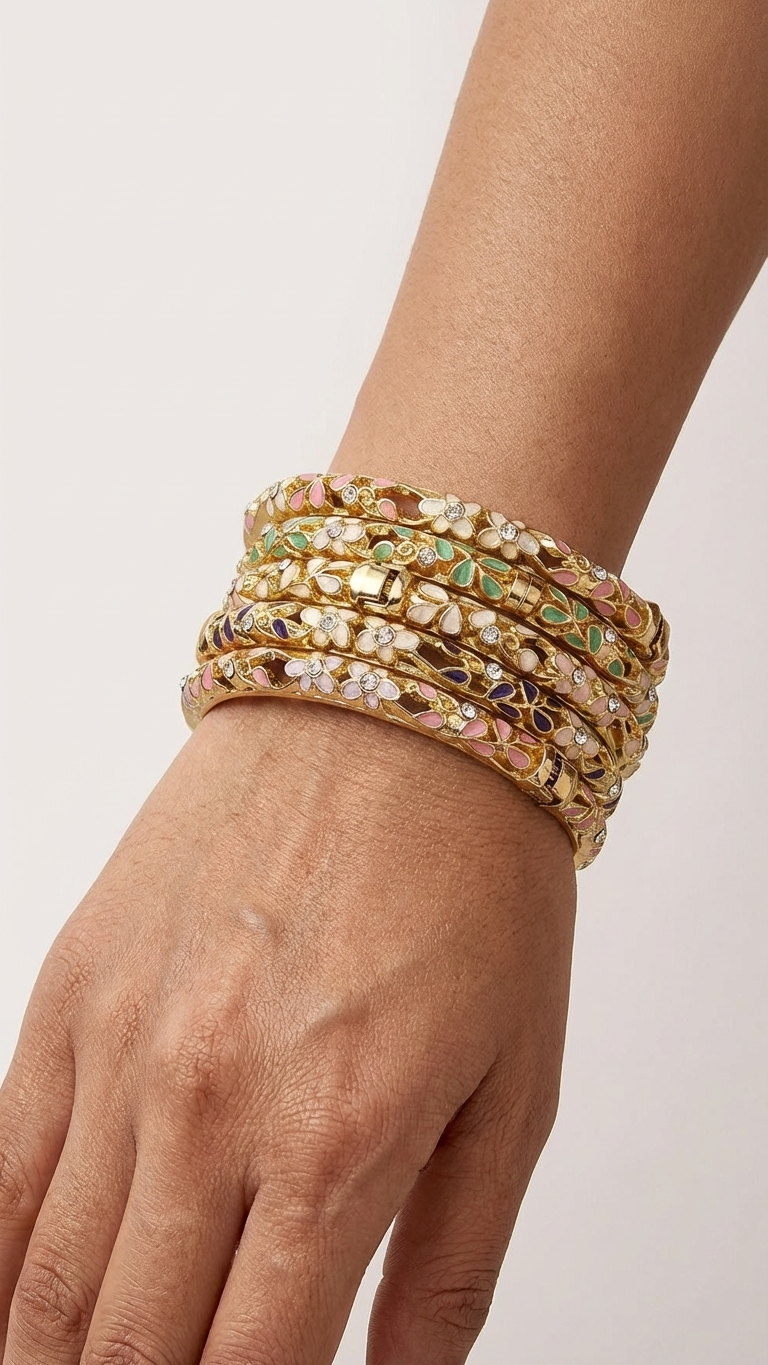 Royal Floral Enamel Gold Bangle