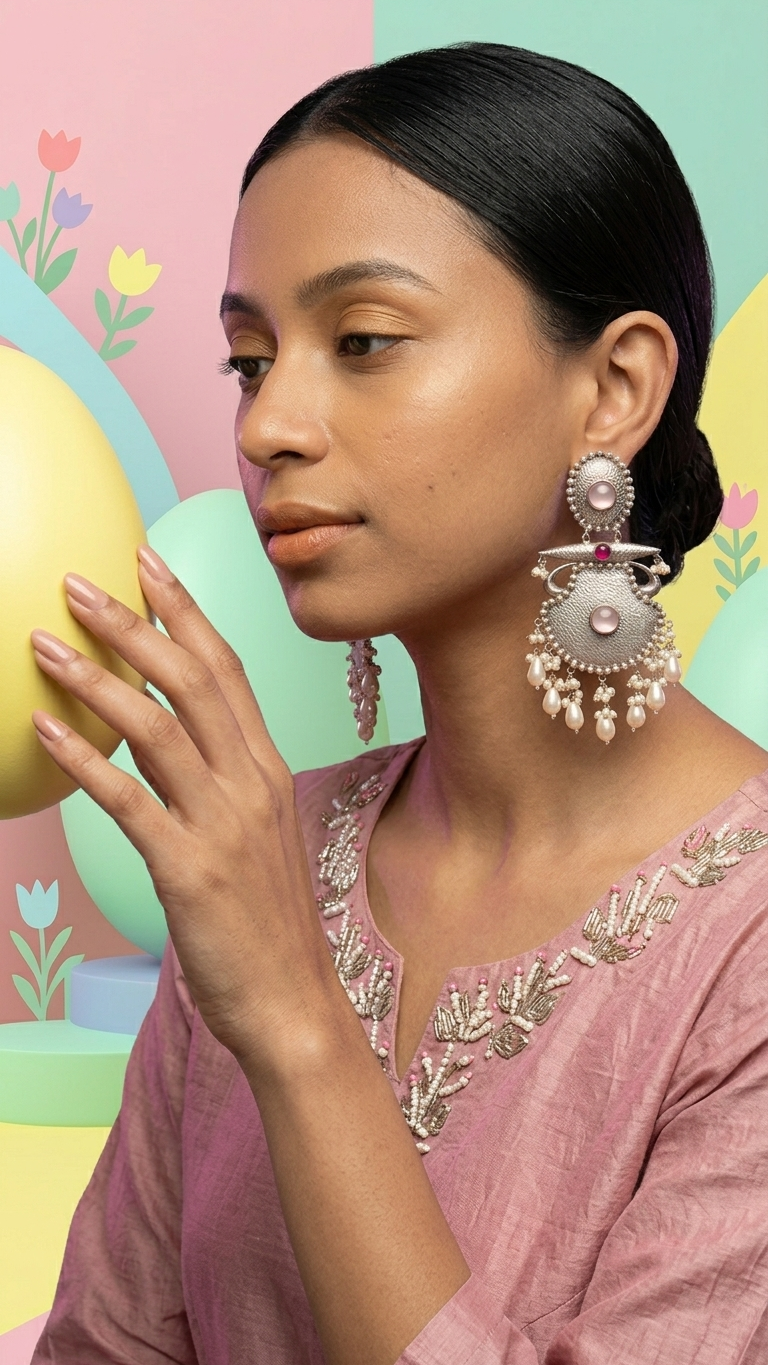 Baby Pink Silver Oxidized Earrings