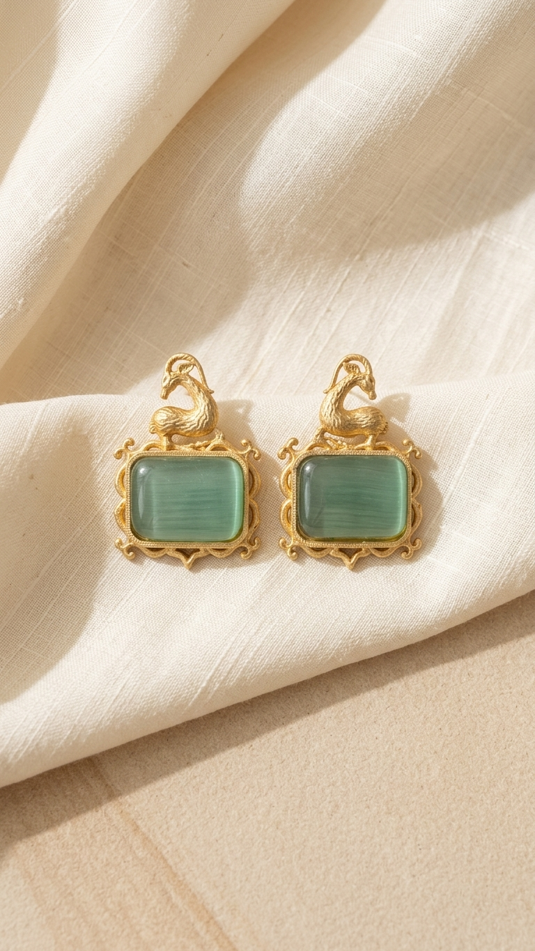 Dual Tone Brass Monalisa Stone Studs