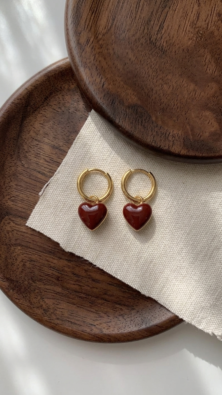 Ruby Heart Mini Hoops