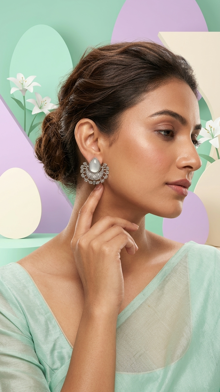 Oxidized Monalisa Stone Stud