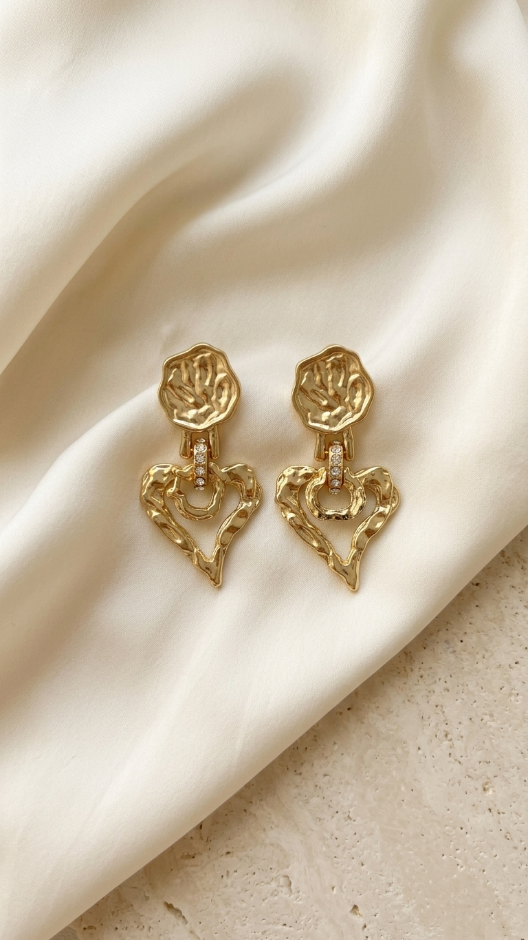 Gold Hanging Heart Earrings