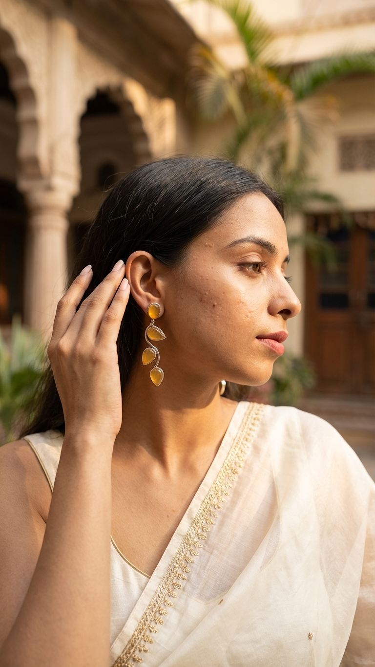 Yellow Petals Oxidized Silver Earrings