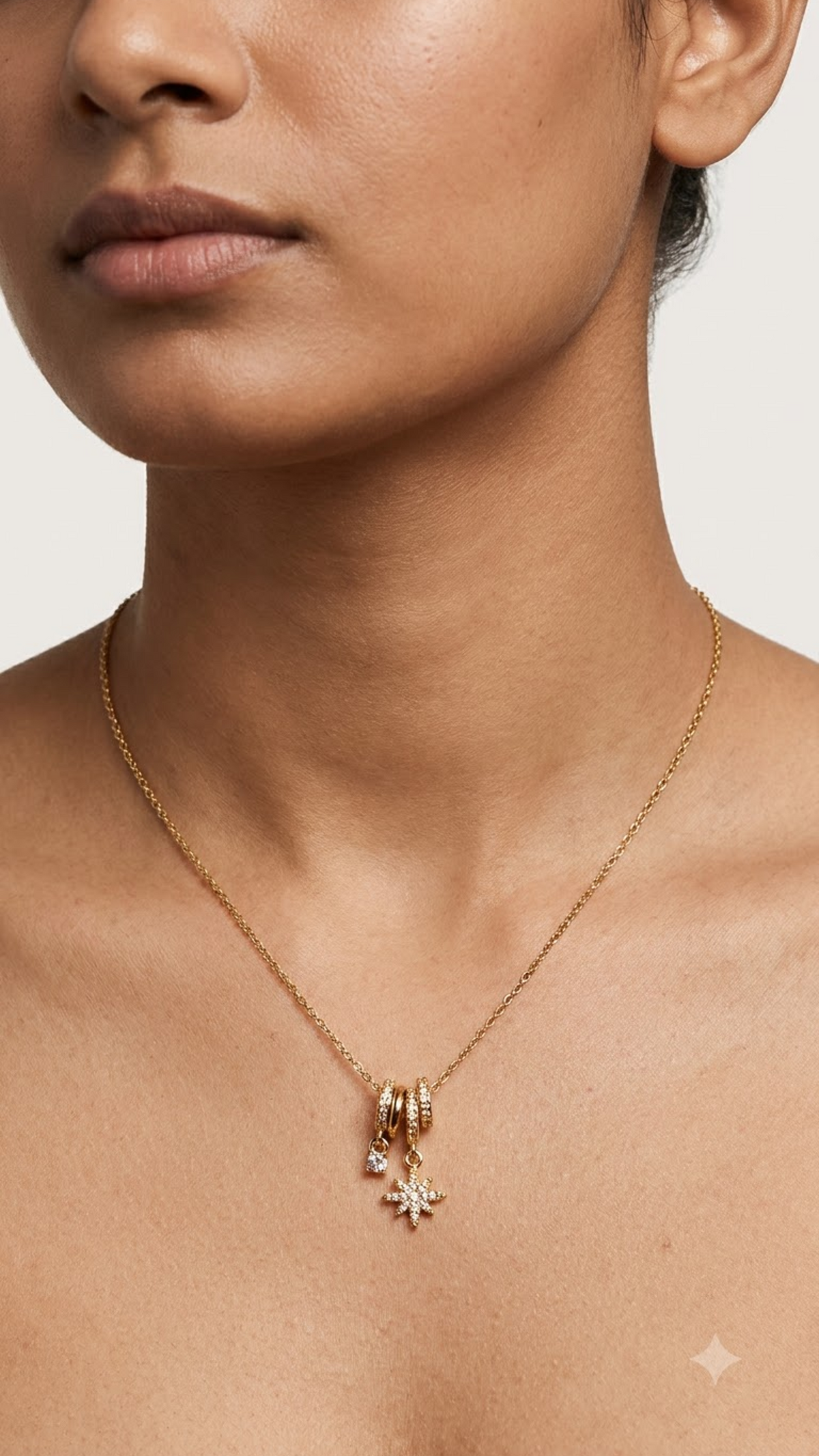 Celestial North Star & Crystal Bail Pendant Necklace