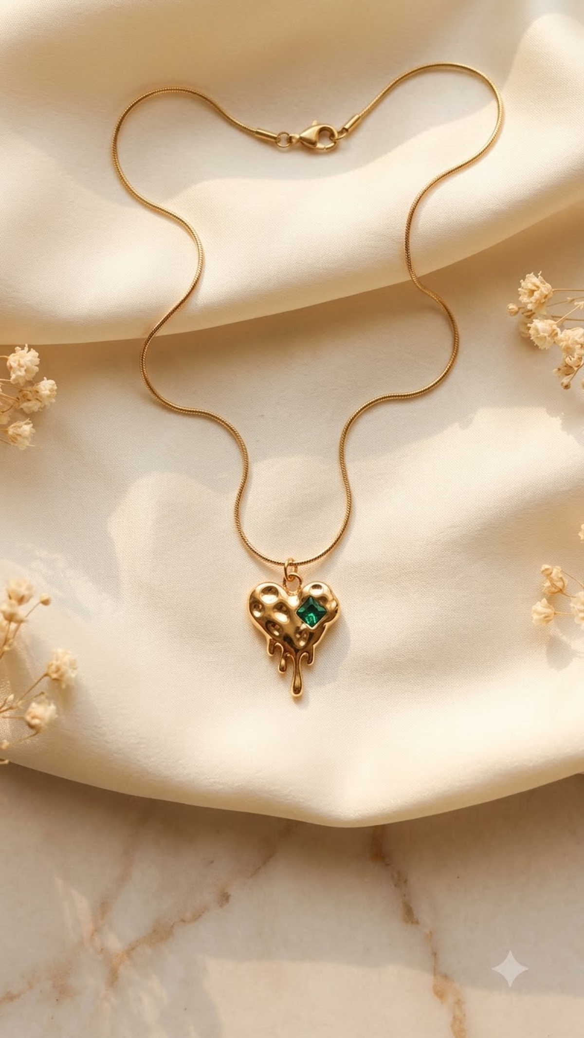 Liquid Gold & Emerald Heart Pendant
