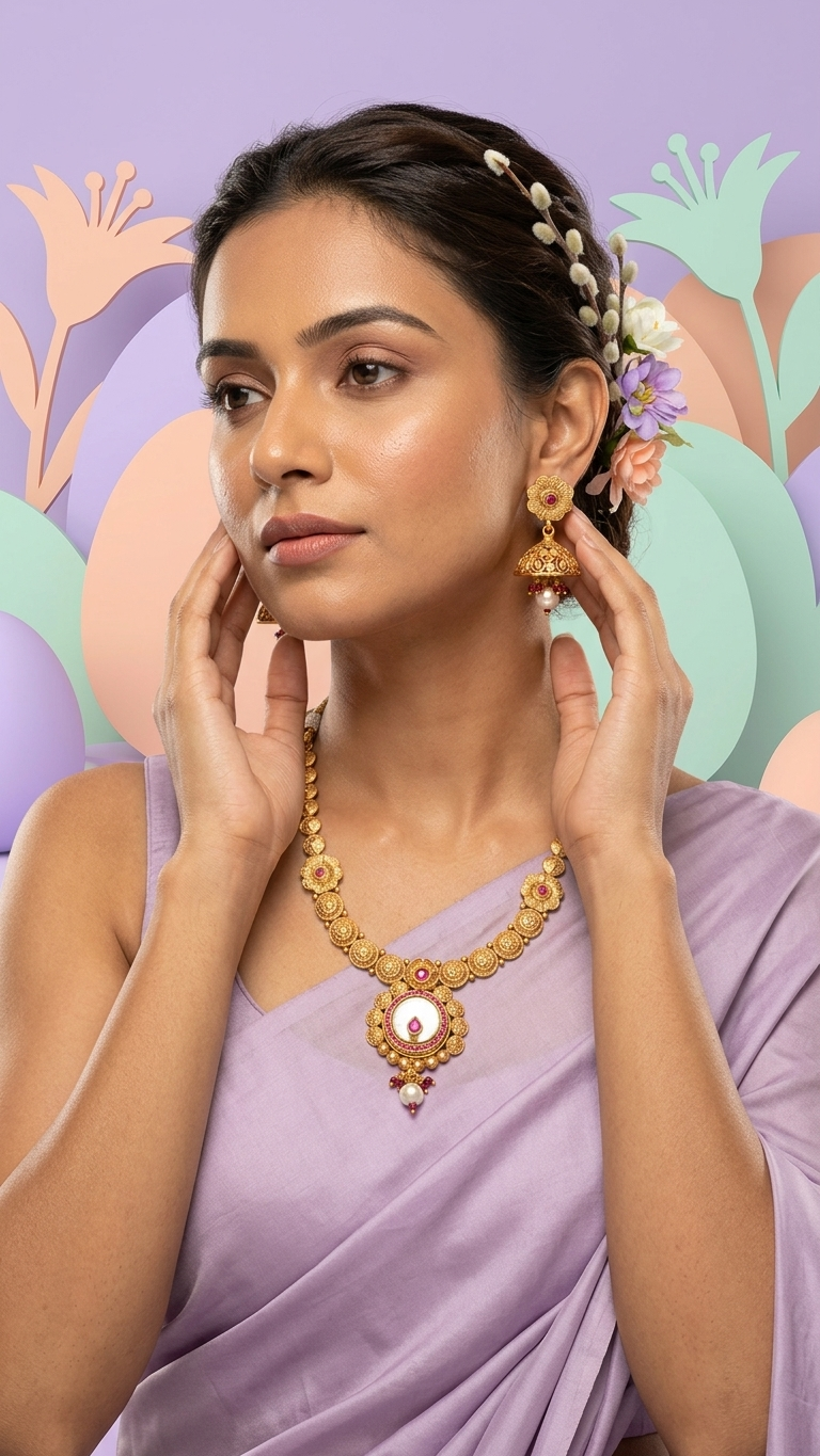 Gold Plated Pearl Necklace Set