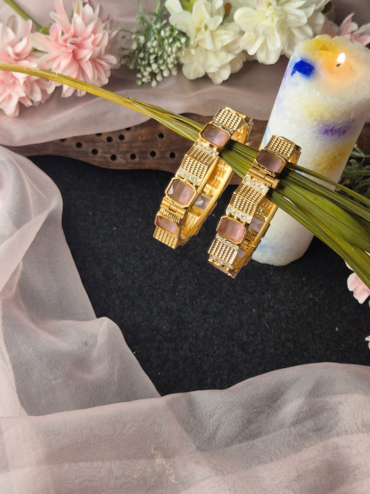 Gold Pink Stones Bangles