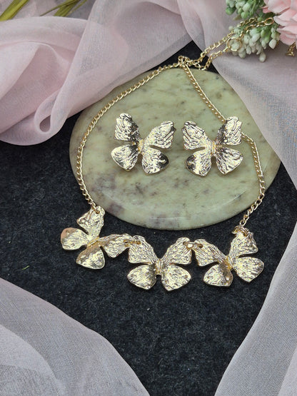 Anti-Tarnish Butterfly Necklace With Earrings