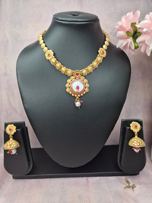 Gold Plated Pearl Necklace Set