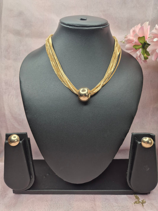 Anti-Tarnish Gold Plated Multilayer Necklace Set With Earrings