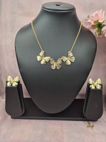 Anti-Tarnish Butterfly Necklace With Earrings