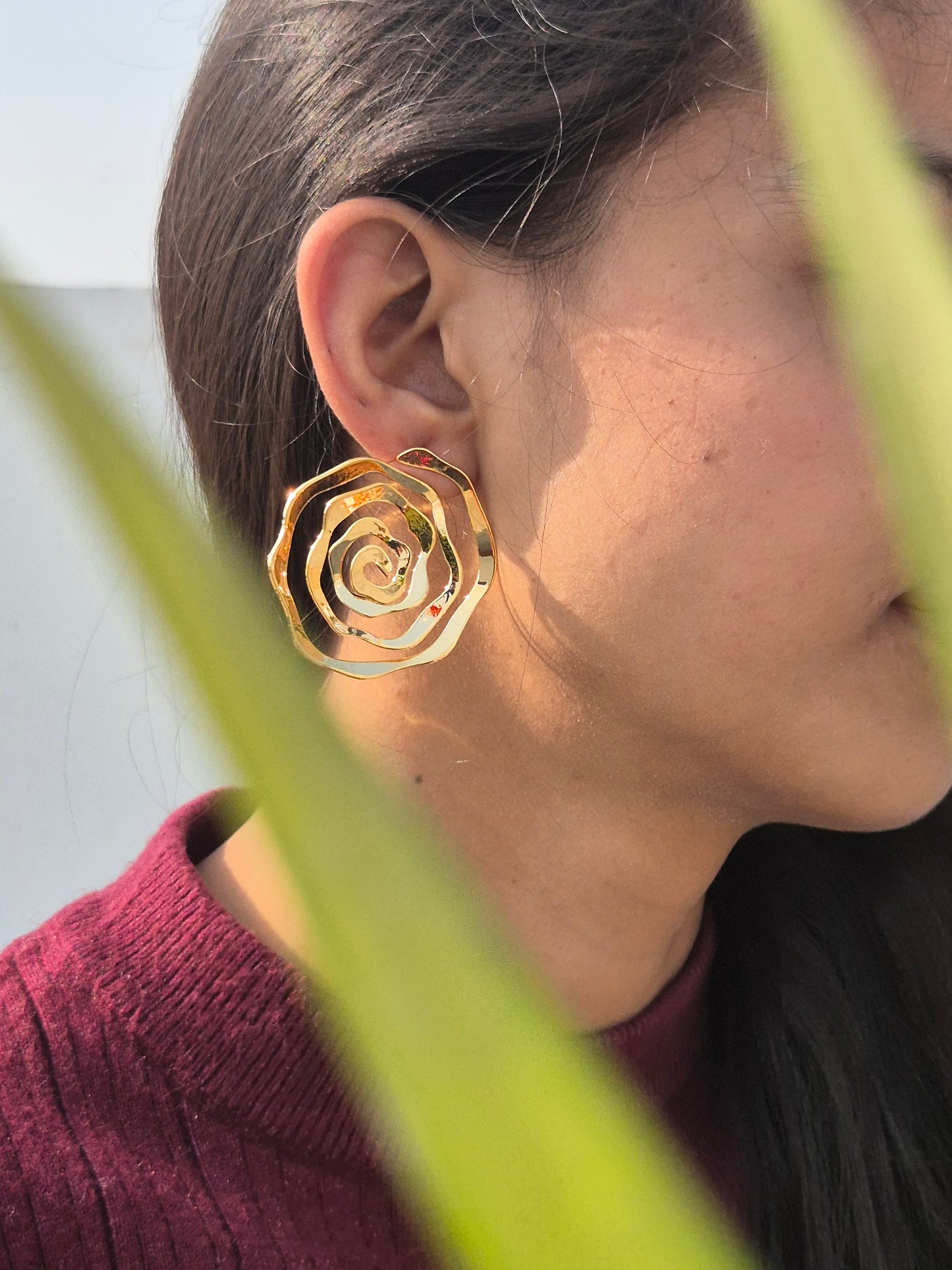 Anti Tarnish Gold Spiral Earings