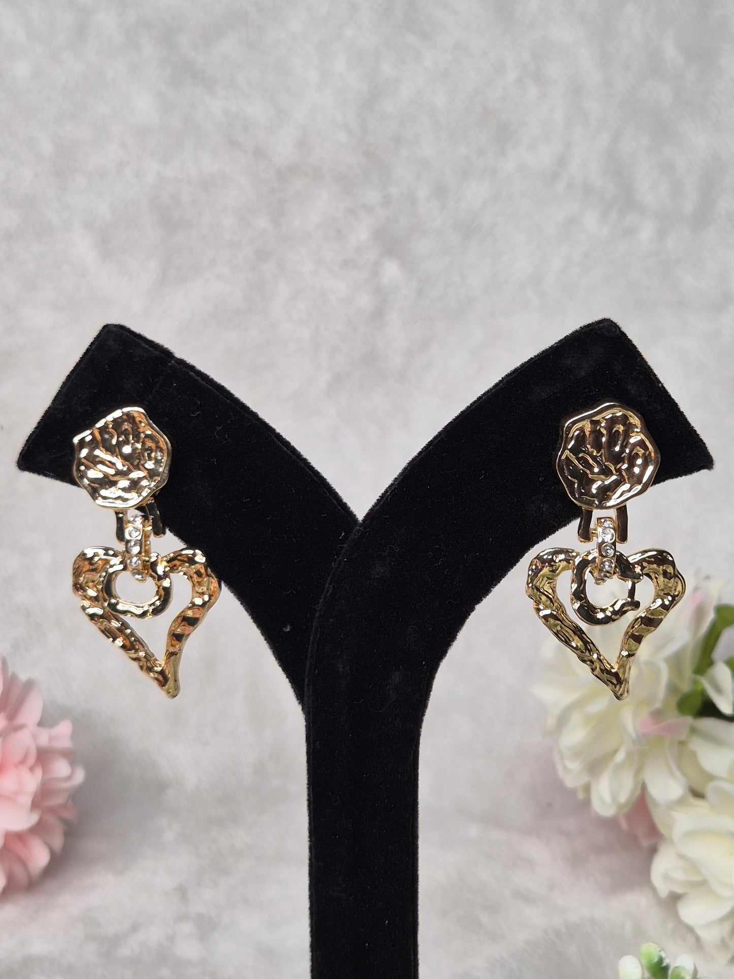 Anti Tarnish Gold Hanging Heart Earrings