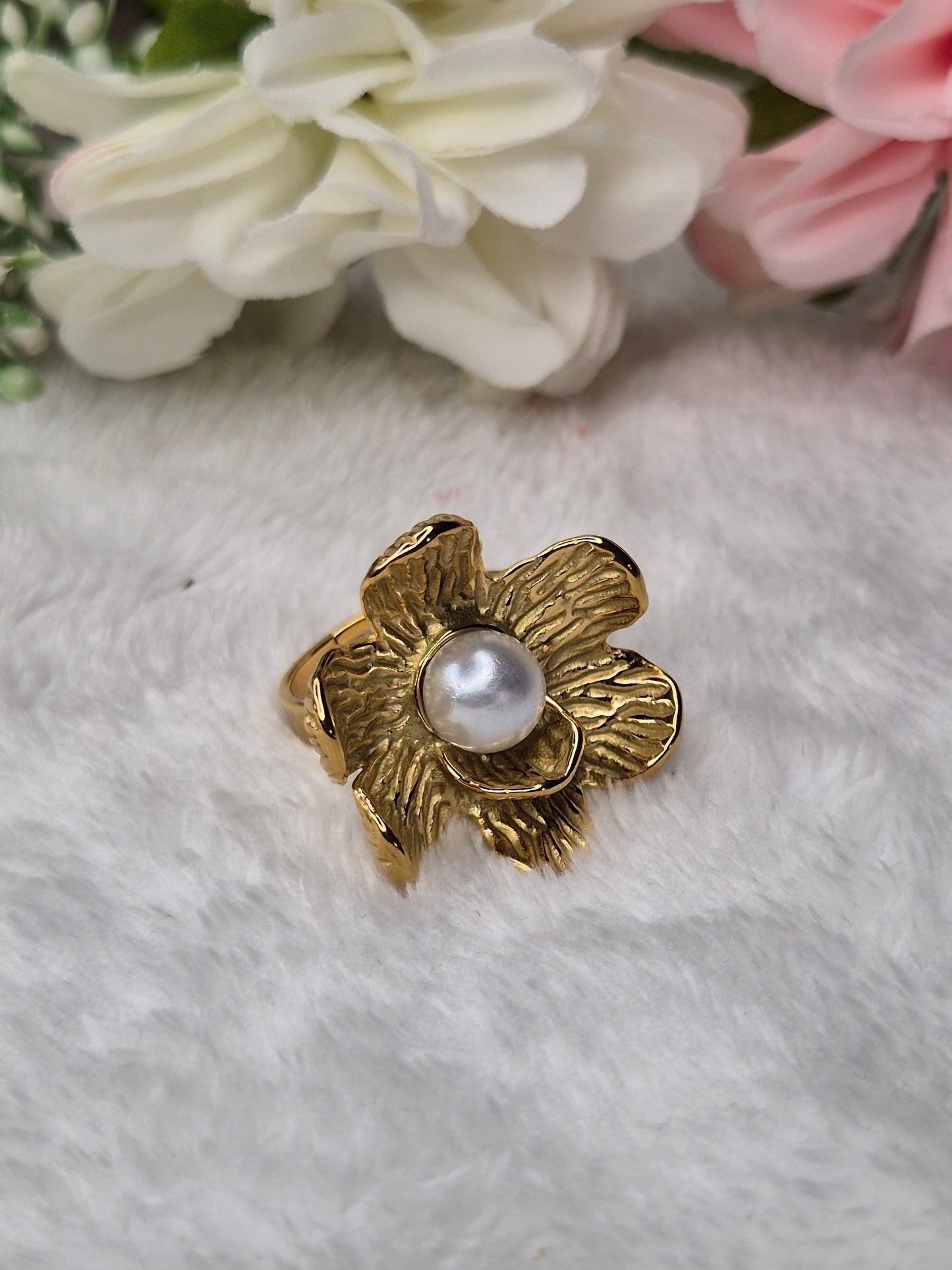 Anti Tarnish Pearl Ring ( Adjustable )