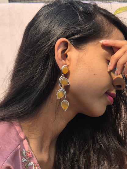 Yellow Petals Oxidized Silver Earrings