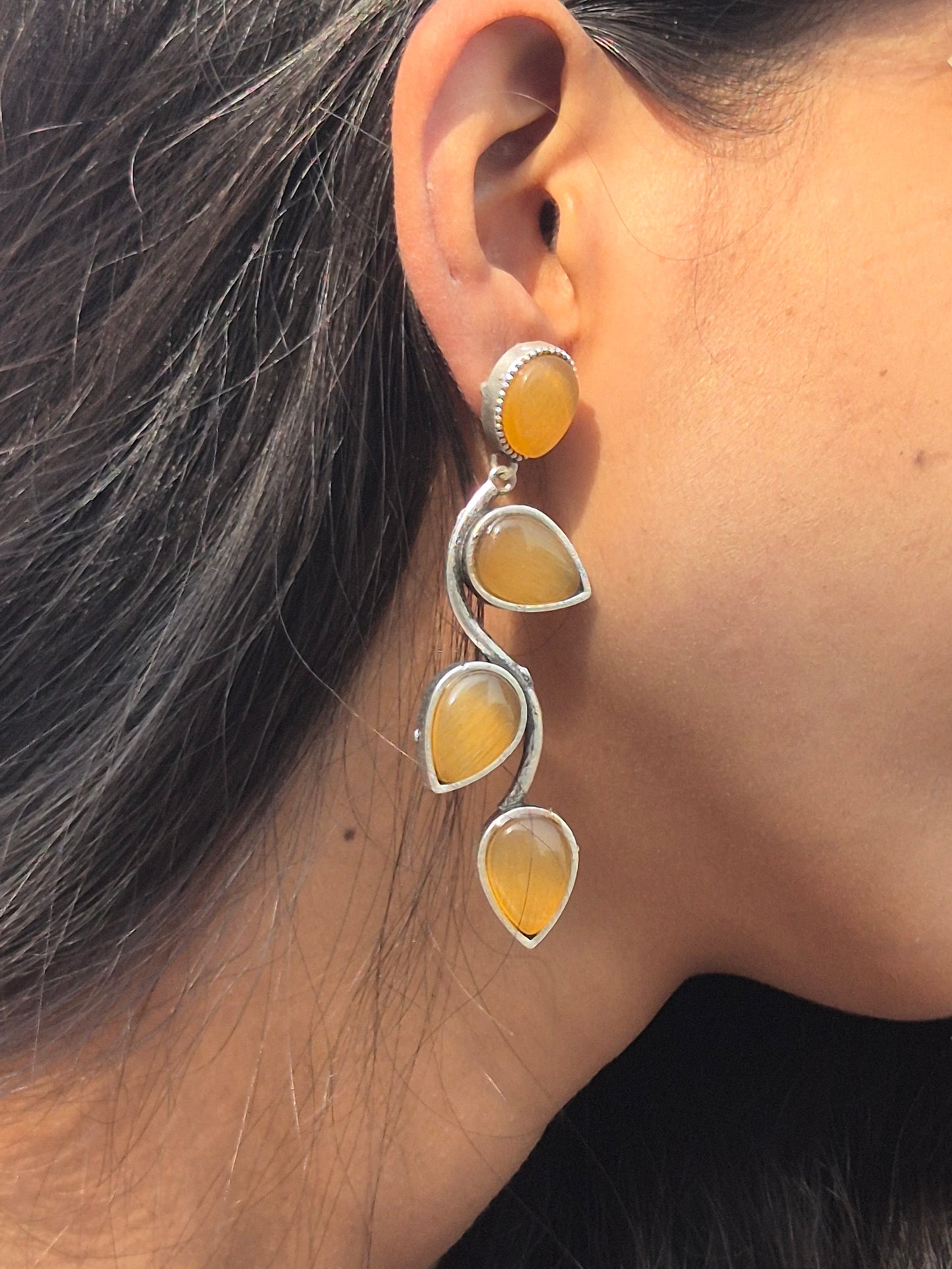 Yellow Petals Oxidized Silver Earrings