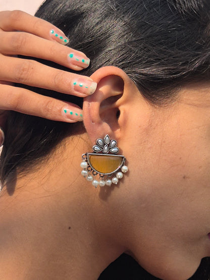 Yellow Tone Silver Oxidized Jhumkis