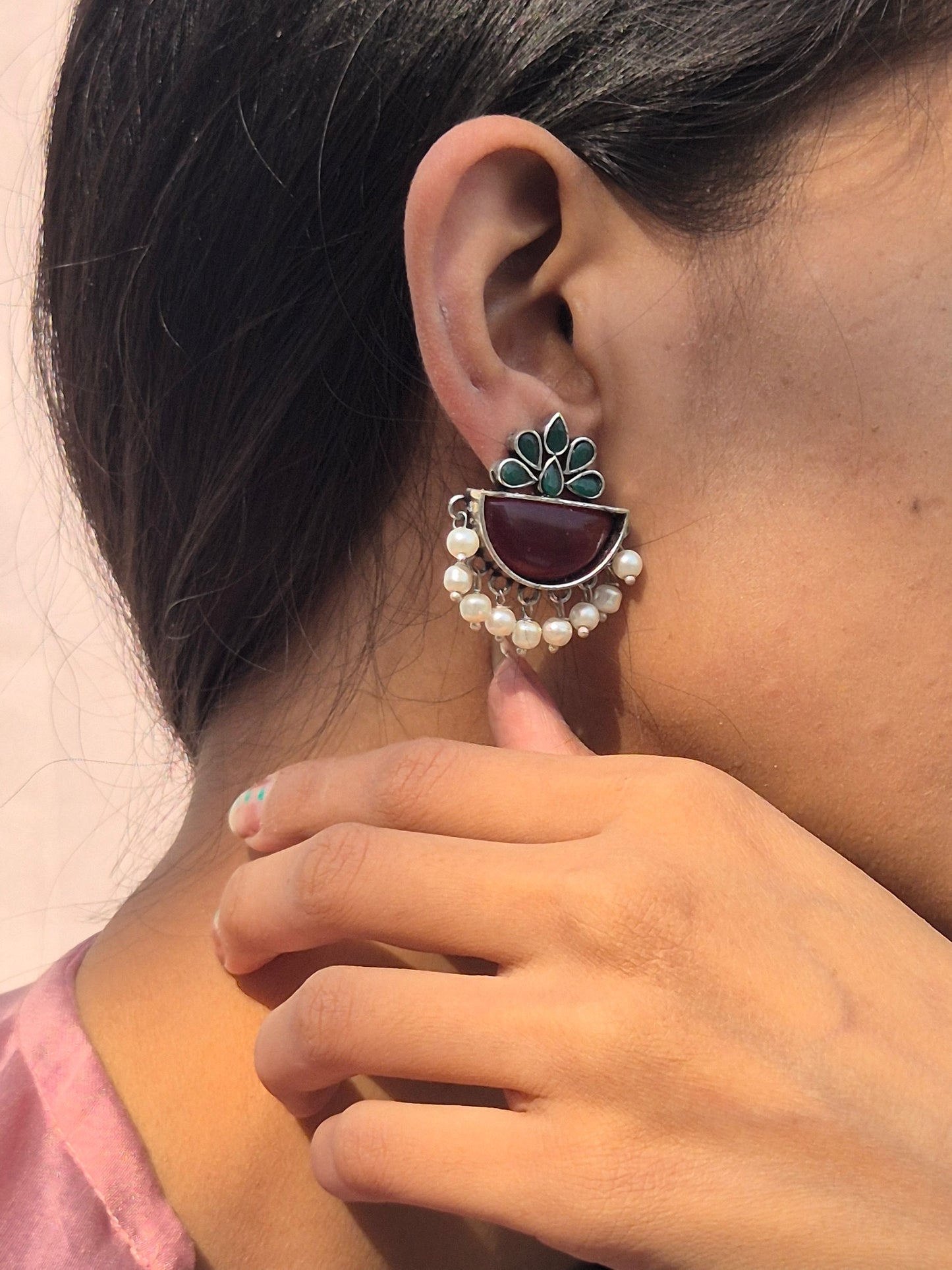 Dual Tone Silver Oxidized Jhumkis