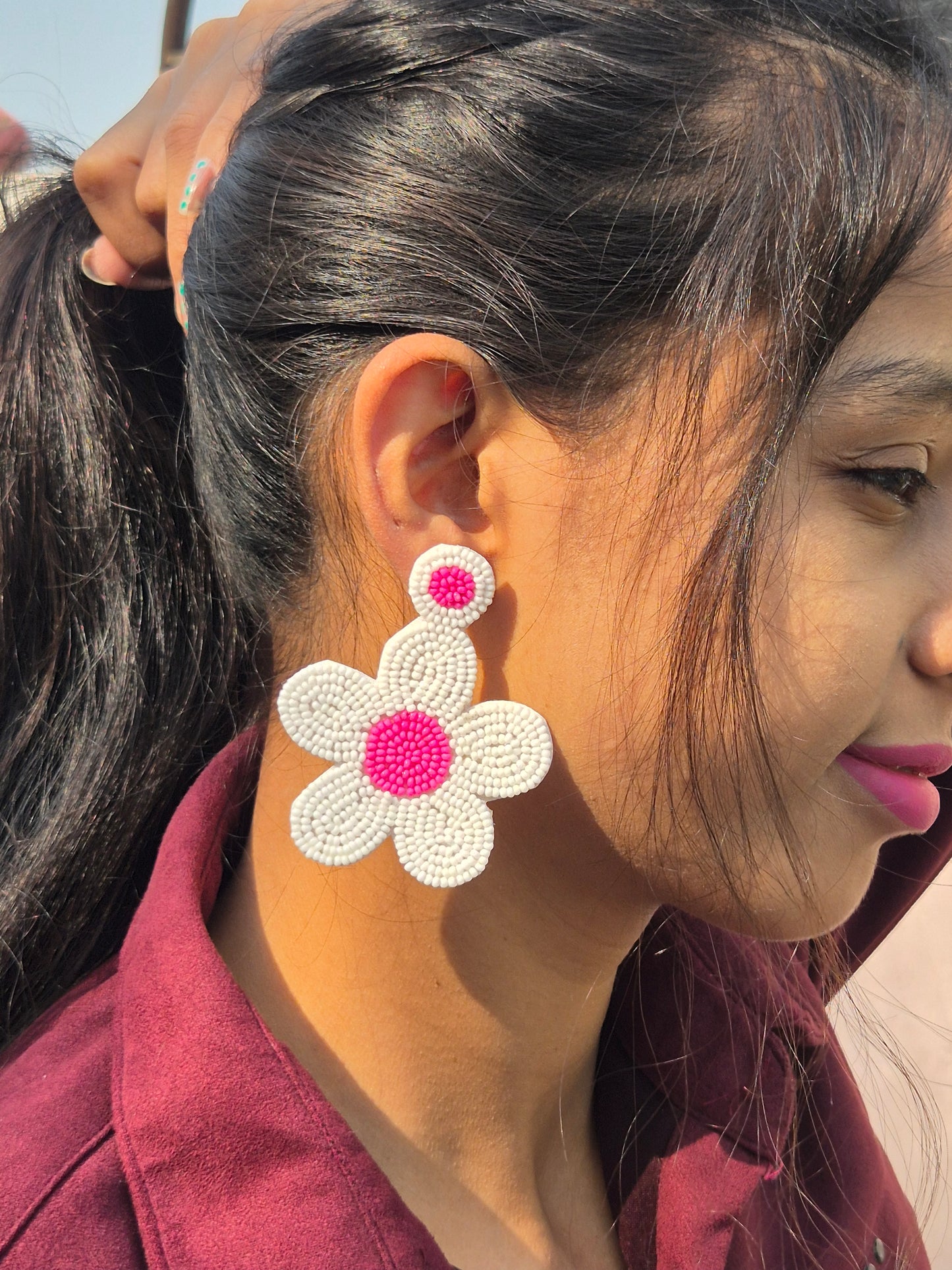 Pink Flower Handmade Earrings