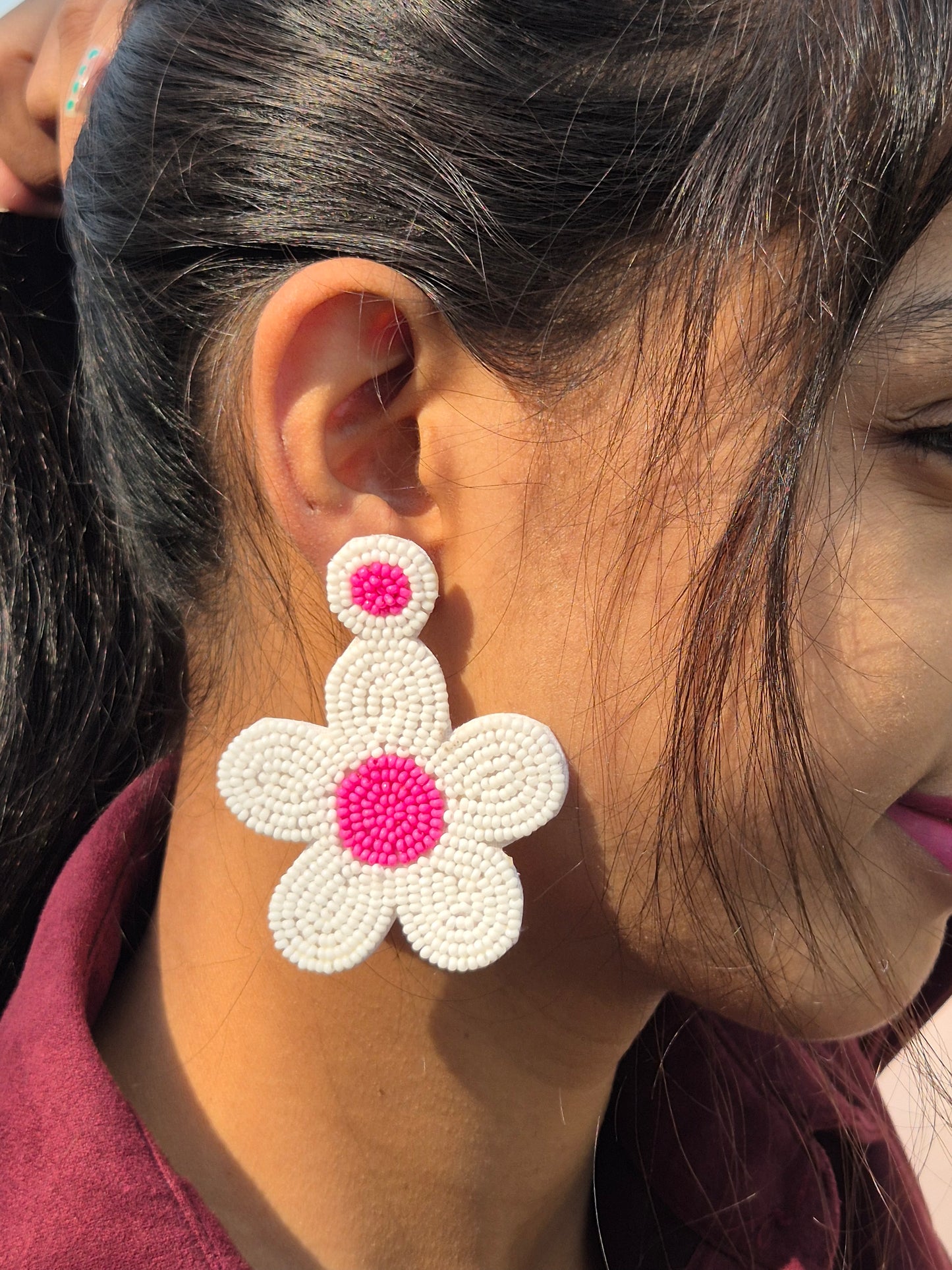 Pink Flower Handmade Earrings