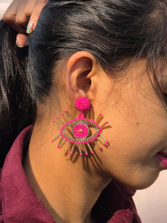 Pink Evil Eye Handmade Earrings