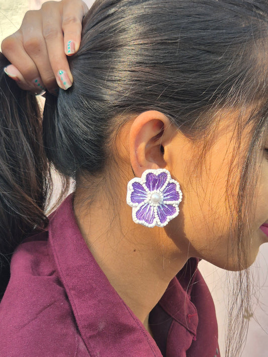 Purple Flower Handmade Earrings