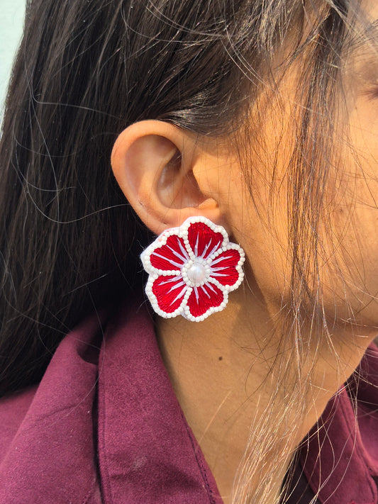 Red Flower Handmade Earrings