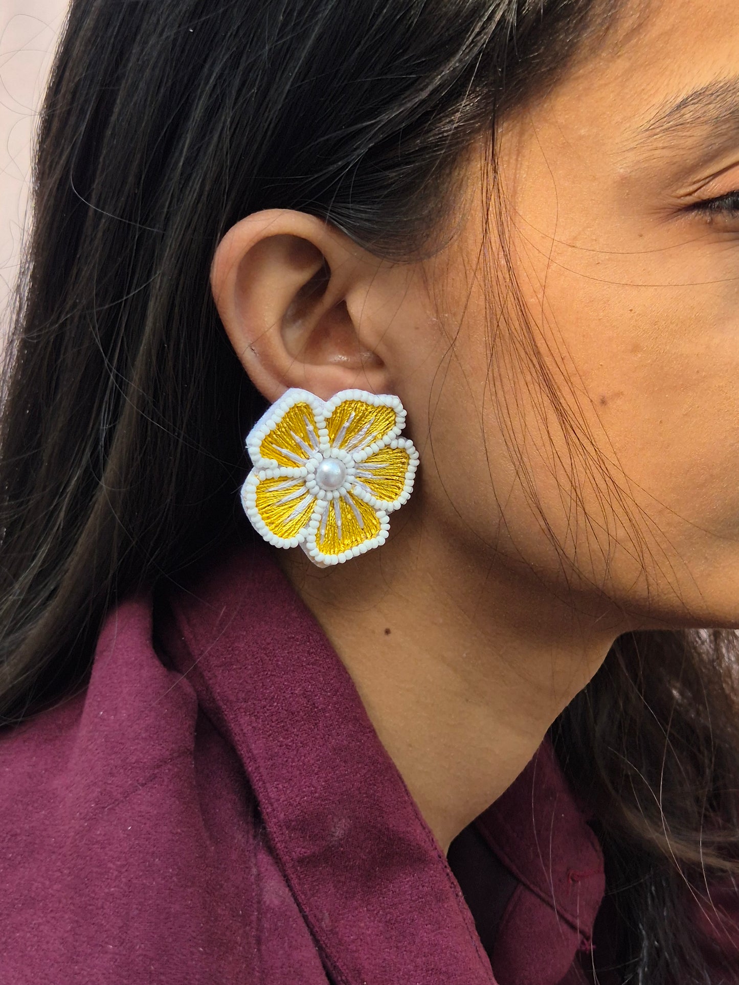 Yellow Flower Handmade Earrings