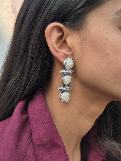 White Silver Oxidized Earrings