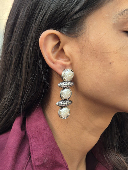 White Silver Oxidized Earrings