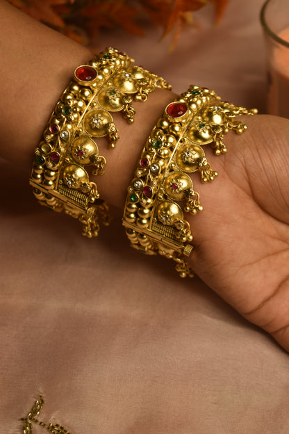 Multicolour Gold Ghunghru Bangles