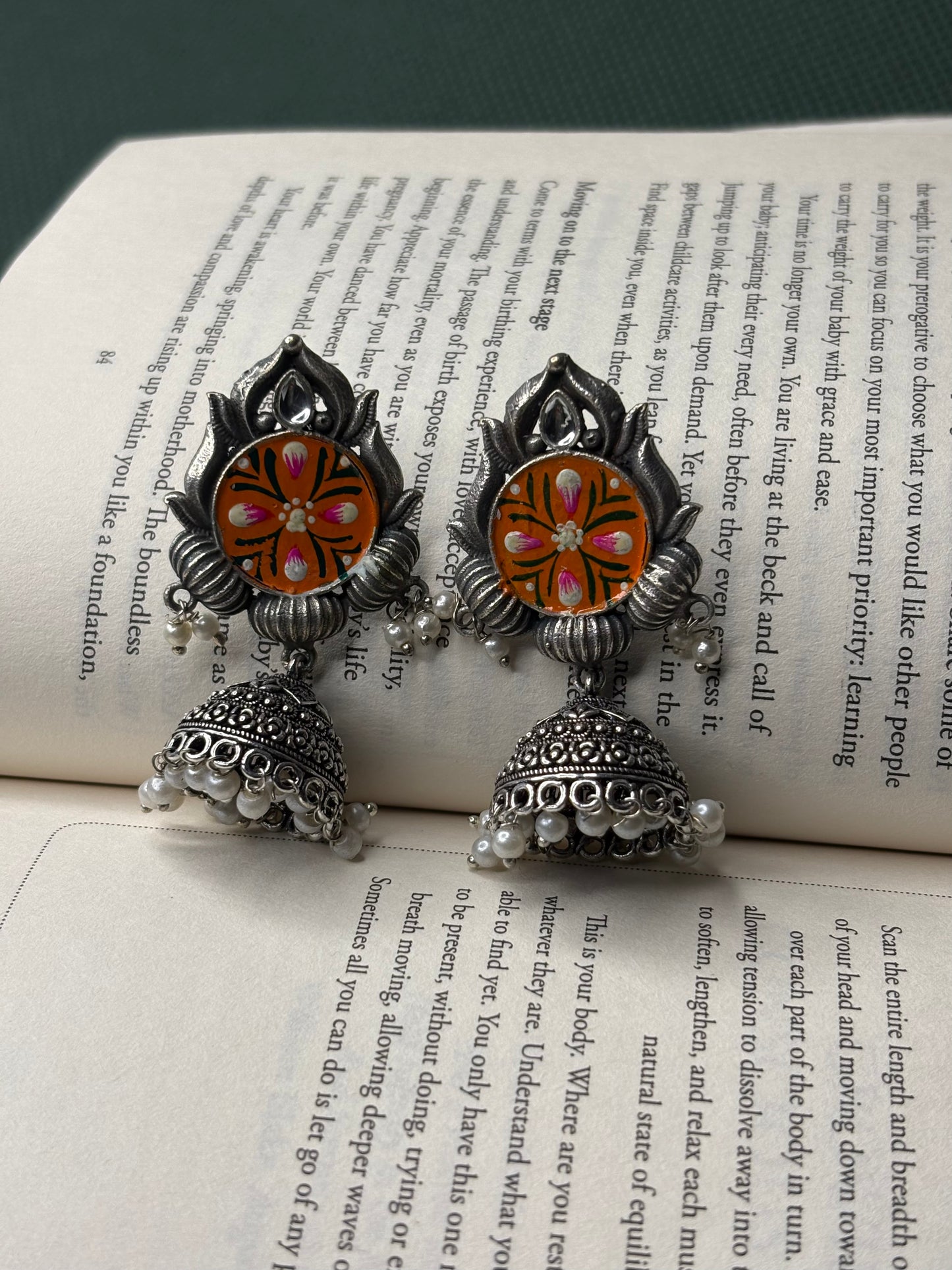 Silver Toned HandPainted Jhumkis