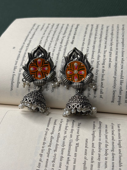 Silver Toned HandPainted Jhumkis