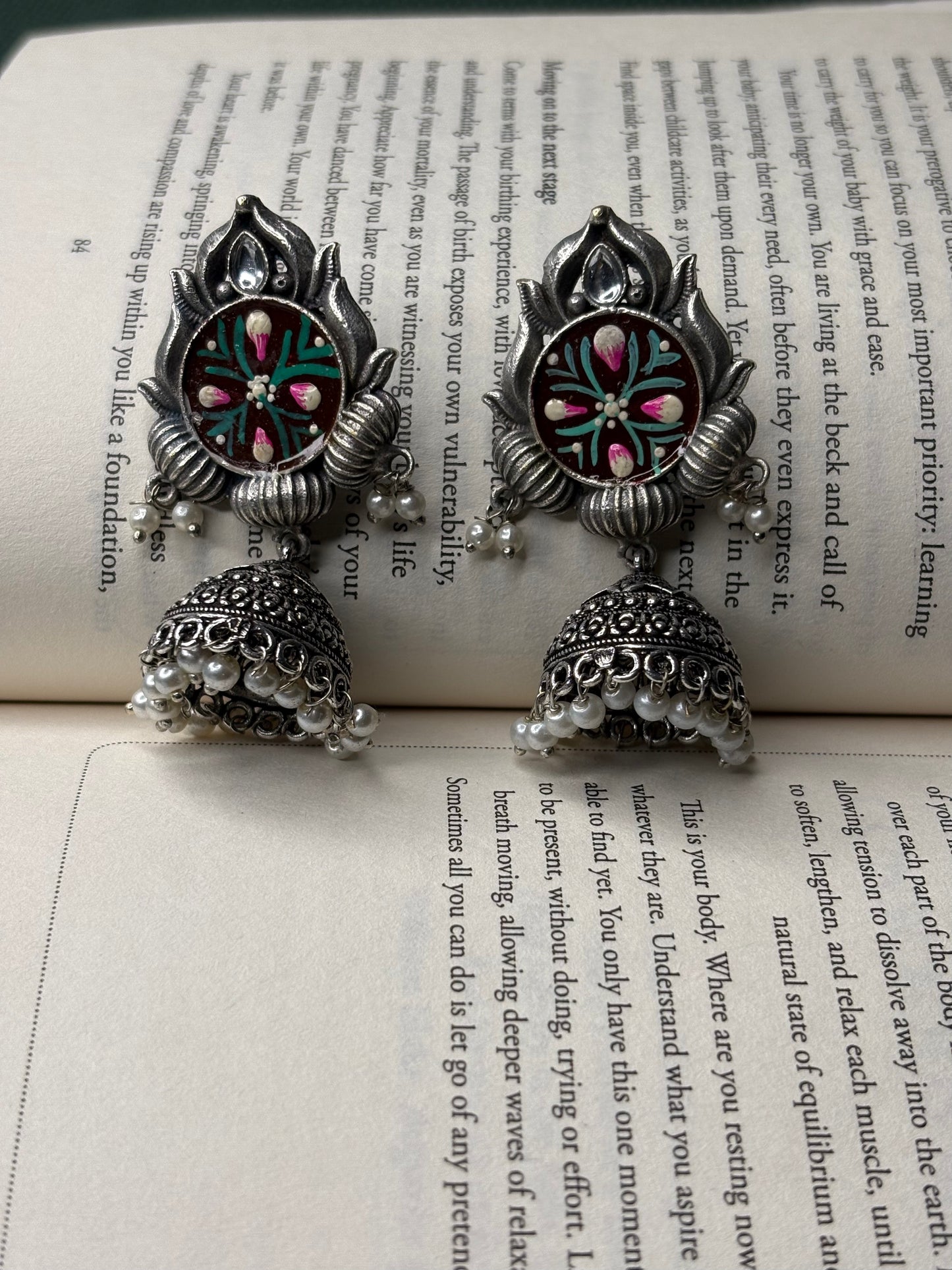 Silver Toned HandPainted Jhumkis