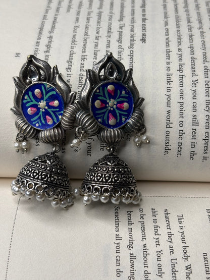 Silver Toned HandPainted Jhumkis