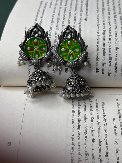 Silver Toned HandPainted Jhumkis