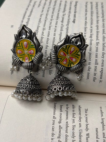 Silver Toned HandPainted Jhumkis