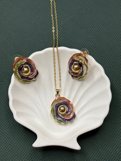 Multicolour Petals Pendant Set:
