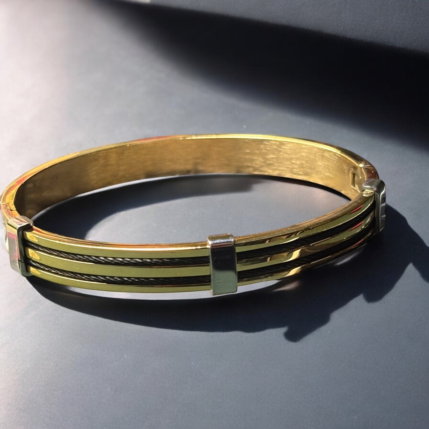 Gold Black Striped Bracelet For Men