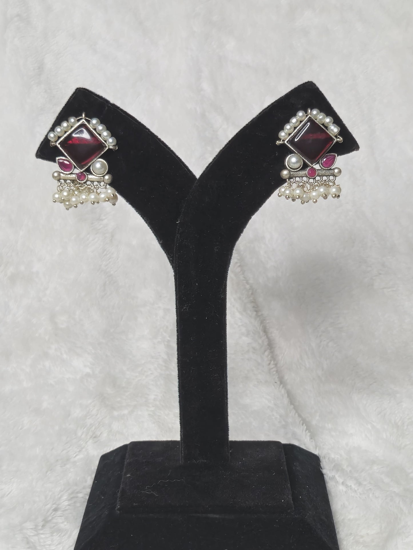 Ruby Silver Oxidized Jhumkis