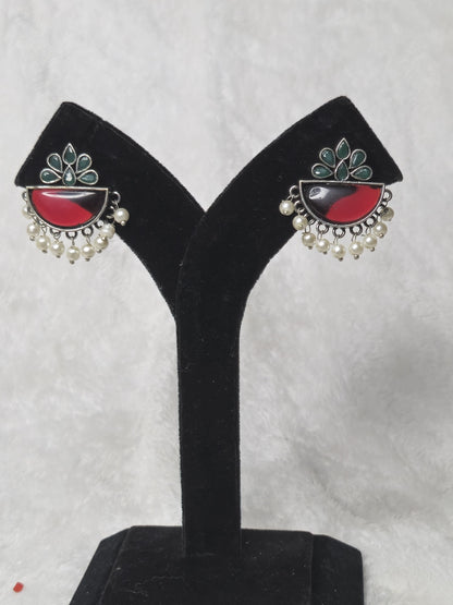 Dual Tone Silver Oxidized Jhumkis