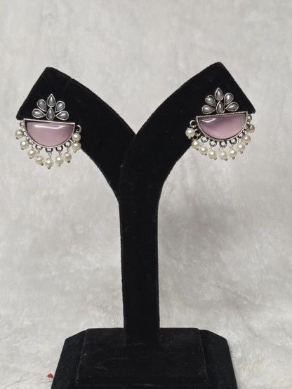 Pink Tone Silver Oxidized Jhumkis